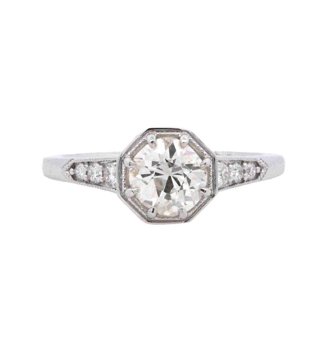 18K White Round Diamond 0.81Ct Geometric Engagement Ring - CLT Jewels