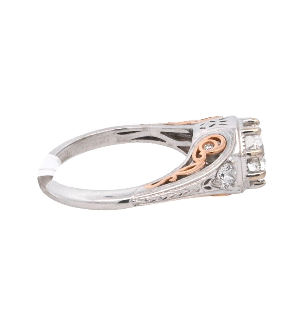 18K Two- Tone Round Diamond 1.01Ct Vintage Engagement Ring - CLT Jewels