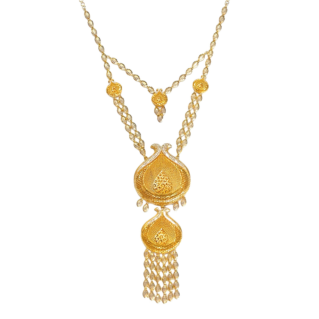 21K Yellow Gold Layered Cubic Zirconia Dangling Necklace