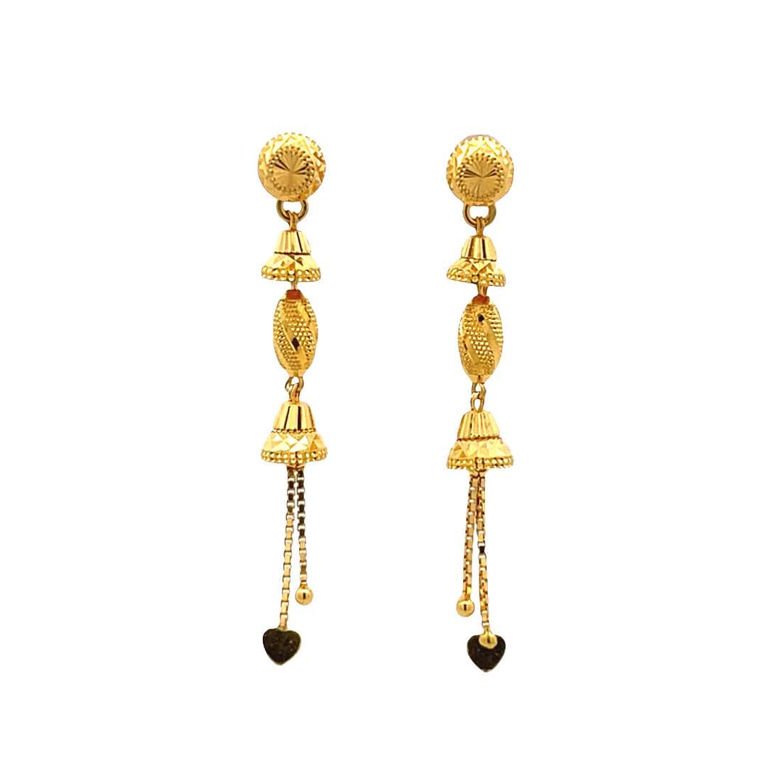 22K Yellow Gold Elegant Dangle Earrings with Secure Screw Backs