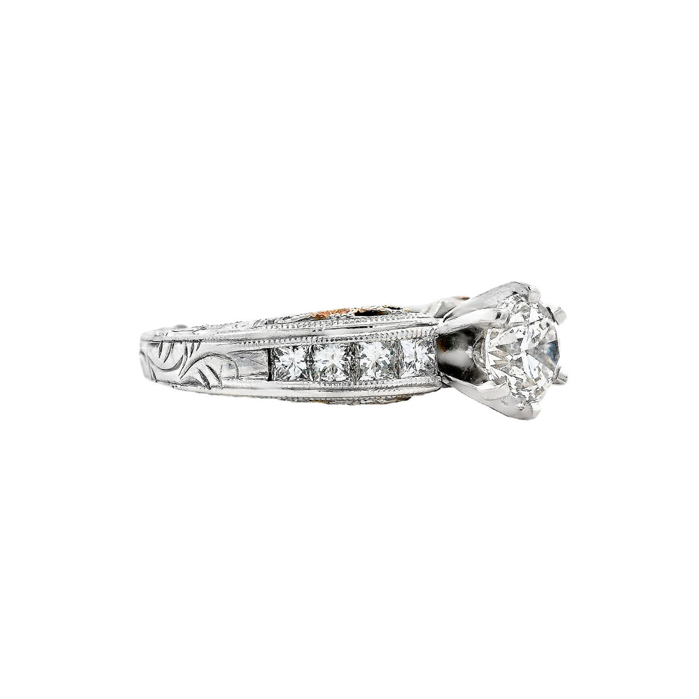 14K White Round Diamond 0.80Ct Vintage Engagement Ring - CLT Jewels