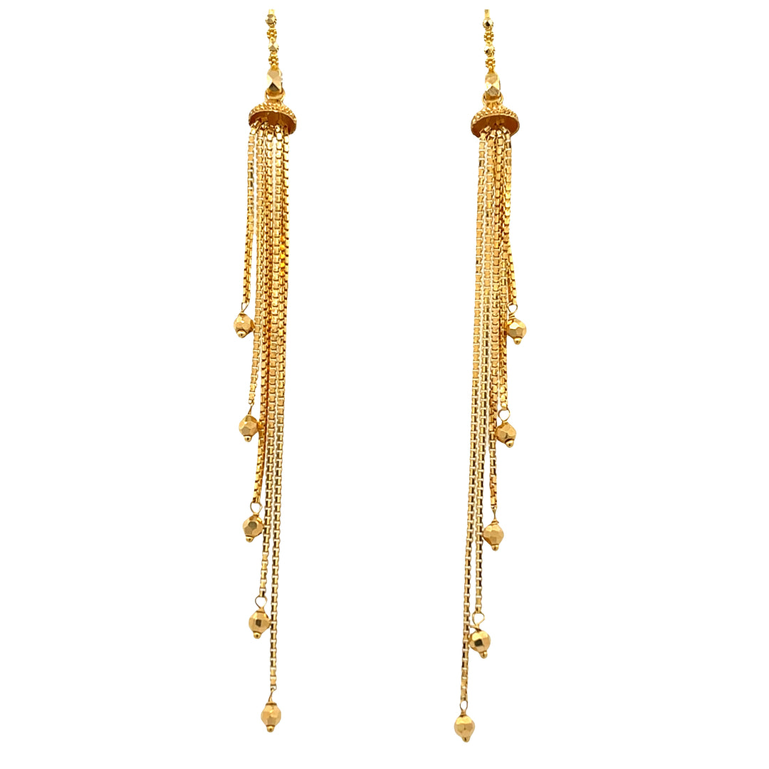 2KY Gold Dangle Earrings with 10 Decorative Beaded Accents