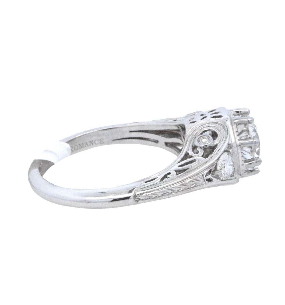 18K White Round Diamond 0.89Ct Vintage Engagement Ring - CLT Jewels