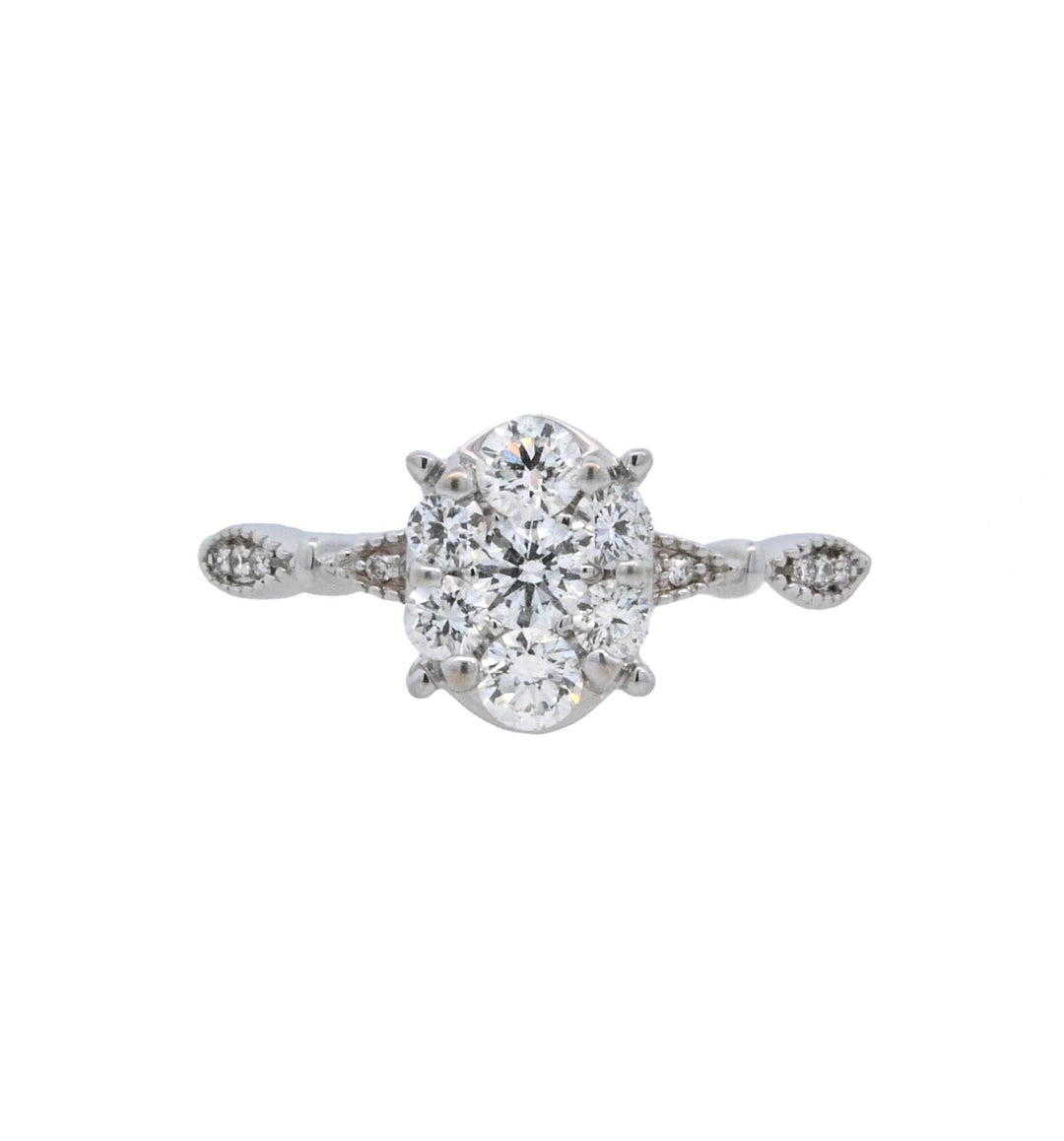 14K White Round Diamond 0.50Ct Cluster Engagement Ring - CLT Jewels