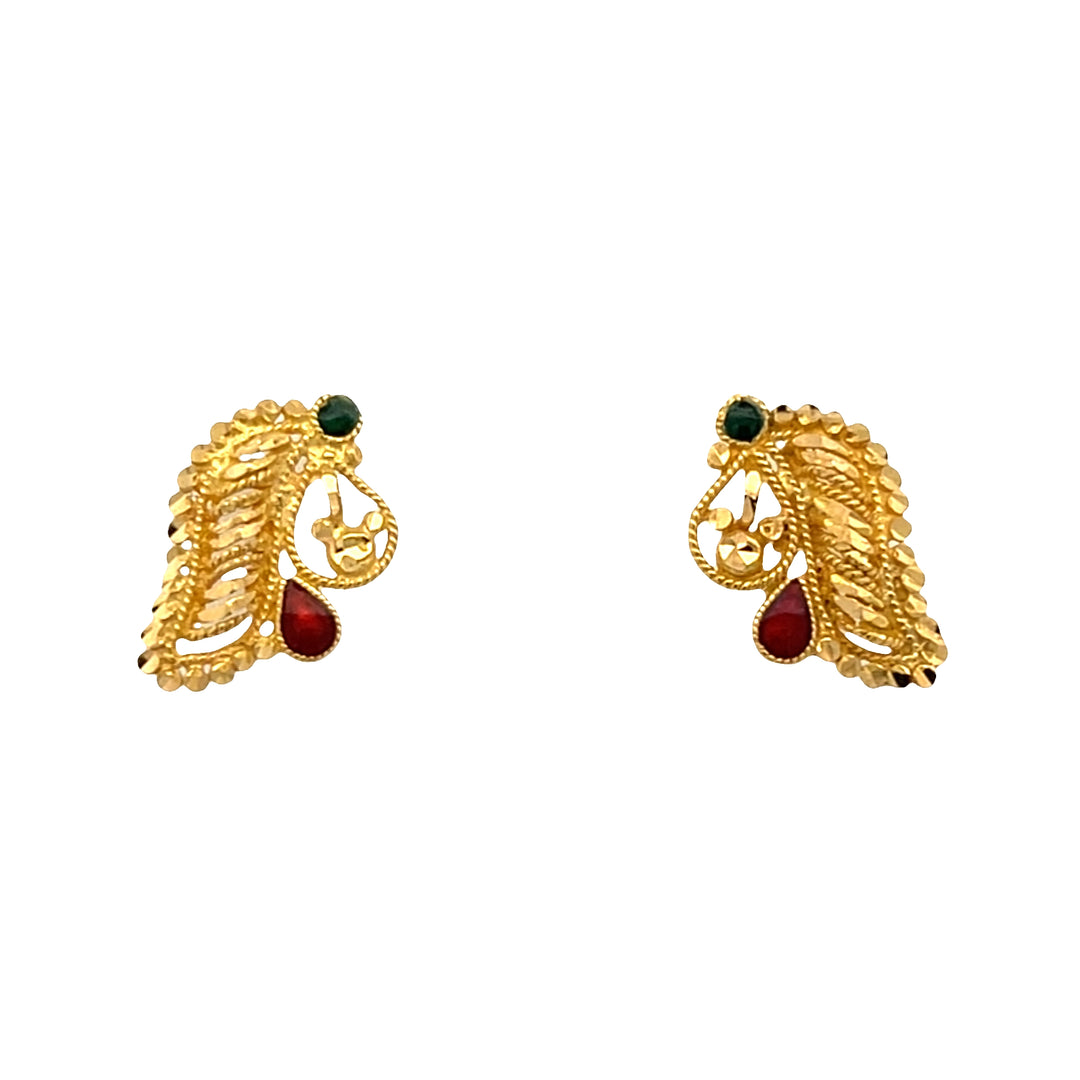 22K Yellow Gold Enamel Stud Earrings with Screwback