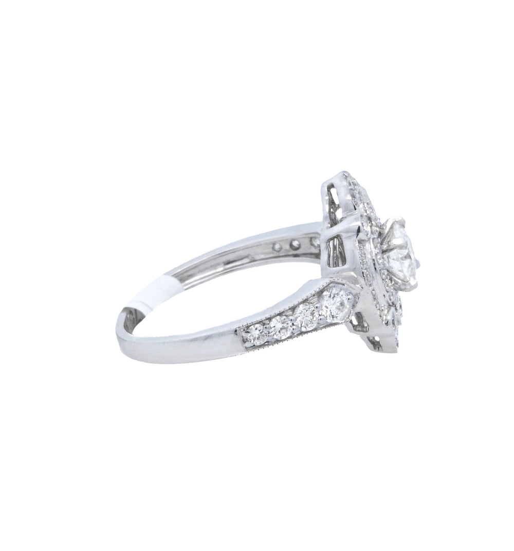 18K White Round Diamond 0.32Ct Vintage Engagement Ring - CLT Jewels