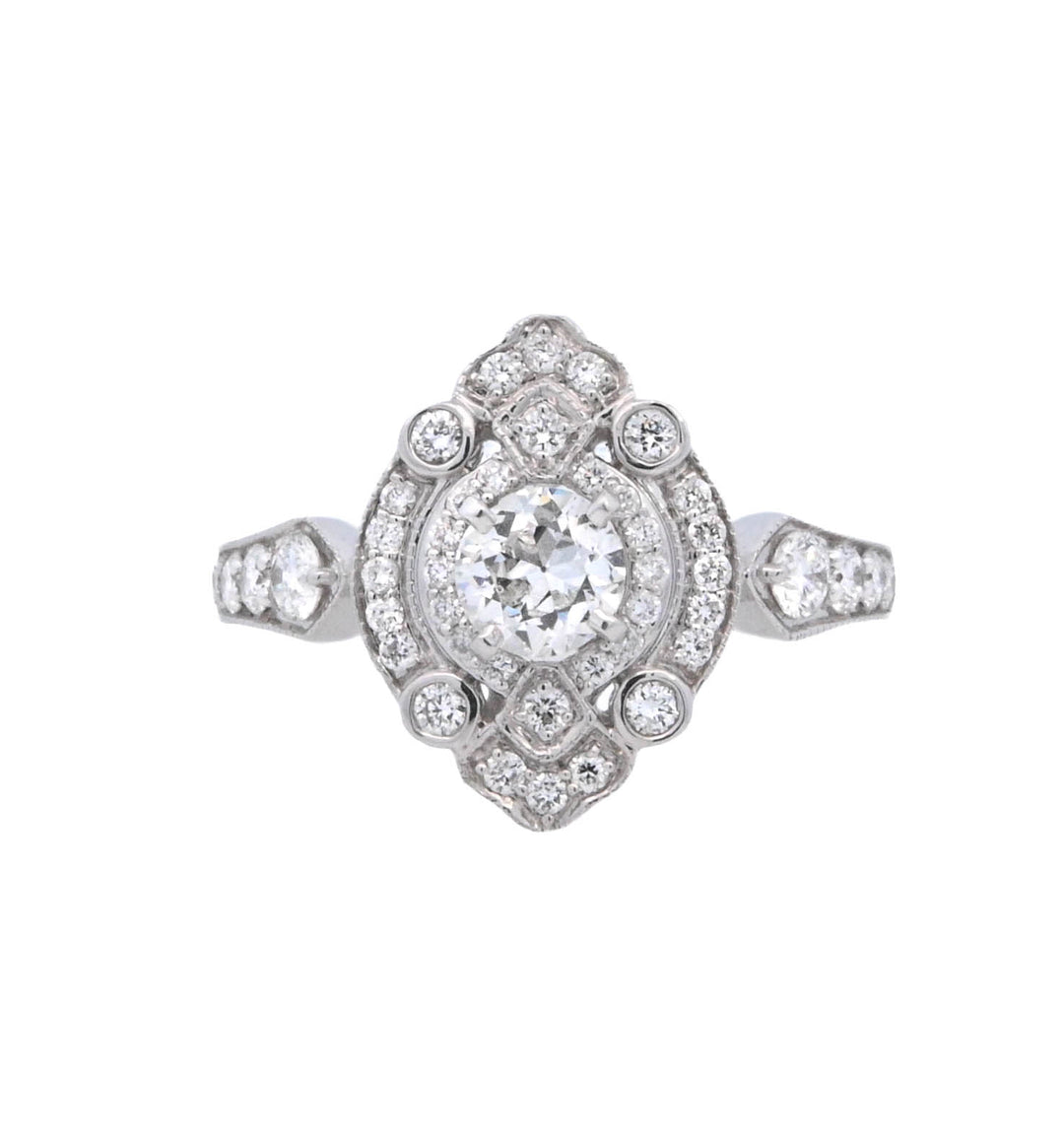 18K White Round Diamond 0.32Ct Vintage Engagement Ring - CLT Jewels