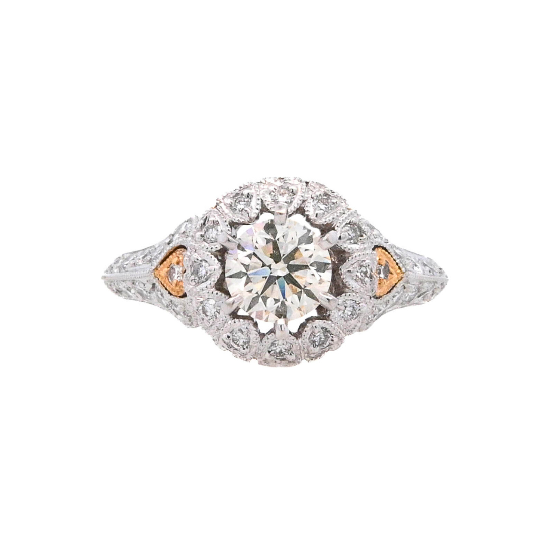 18K Two- Tone Round Diamond 0.78Ct Vintage Engagement Ring - CLT Jewels
