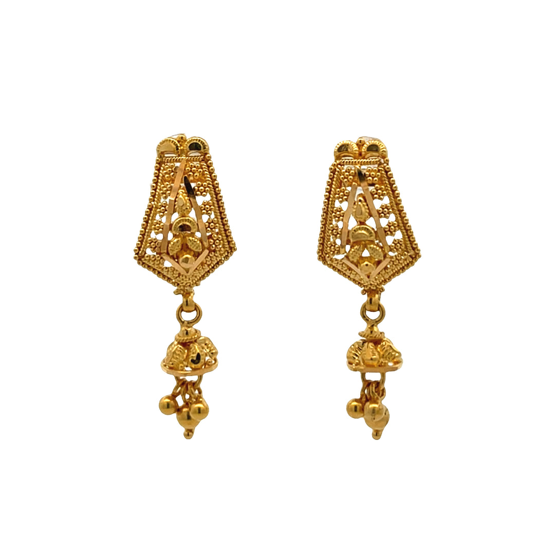 22K Yellow Gold Elegant Dangle Earrings with Secure Screw Backs