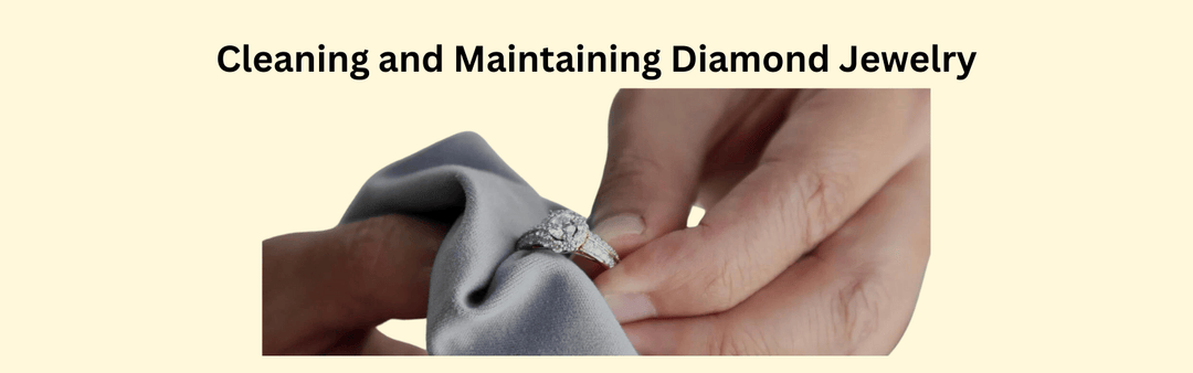 Hands gently cleaning a diamond engagement ring with a soft cloth, showcasing jewelry care tips