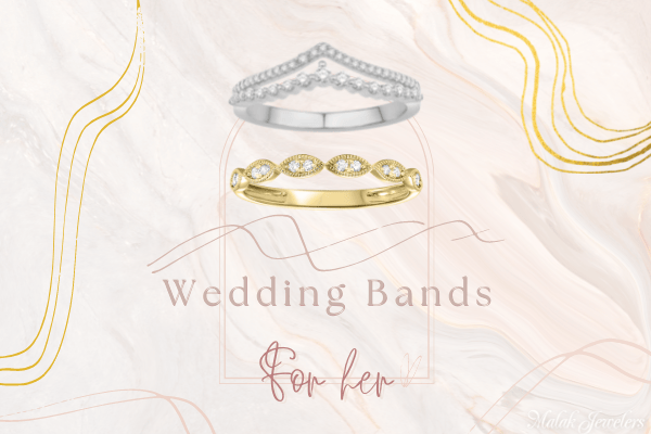 Elegant wedding bands for her, featuring diamond-accented gold and silver designs, perfect for Charlotte engagement jewelry.