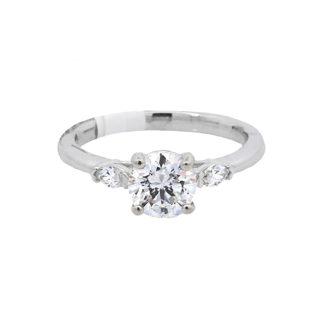 14K White Gold 1.01 CT Round Diamond 3-Stone Engagement Ring
