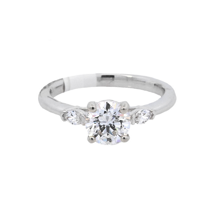 14K White Gold 1.01 CT Round Diamond 3-Stone Engagement Ring