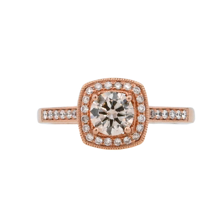 14K Rose Round Diamond 0.51Ct Halo Engagement Ring