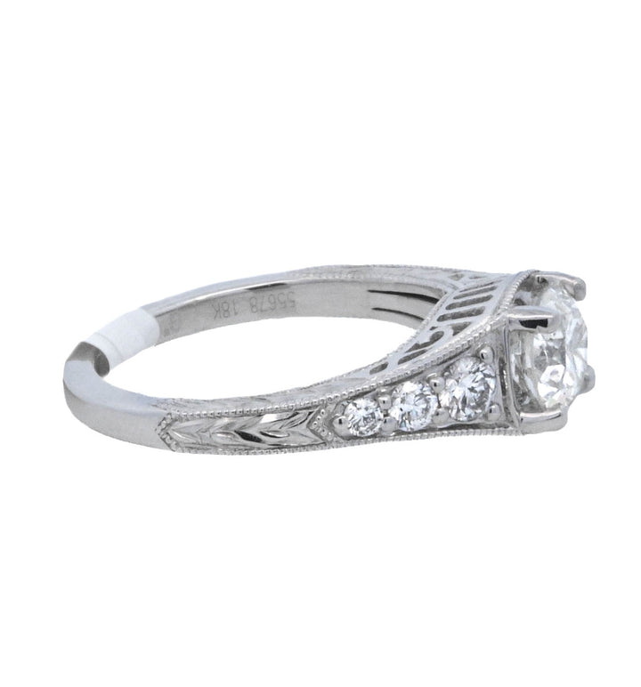 18K White Round Diamond 1.04Ct Vintage Engagement Ring