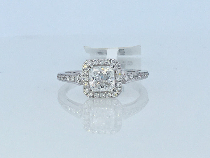 14K White Princess Diamond 0.91Ct Halo Engagement Ring