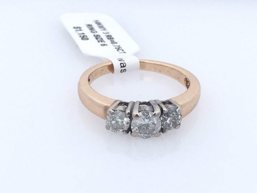 14K Two- Tone Round Diamond 0.75Ct 3 Stone Engagement Ring