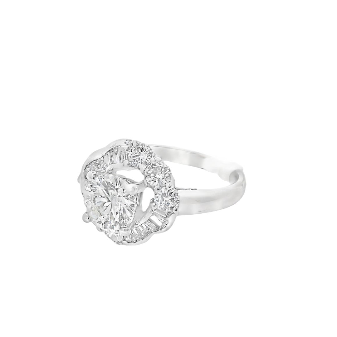 18K White Round Diamond 0.90Ct Halo Engagement Ring