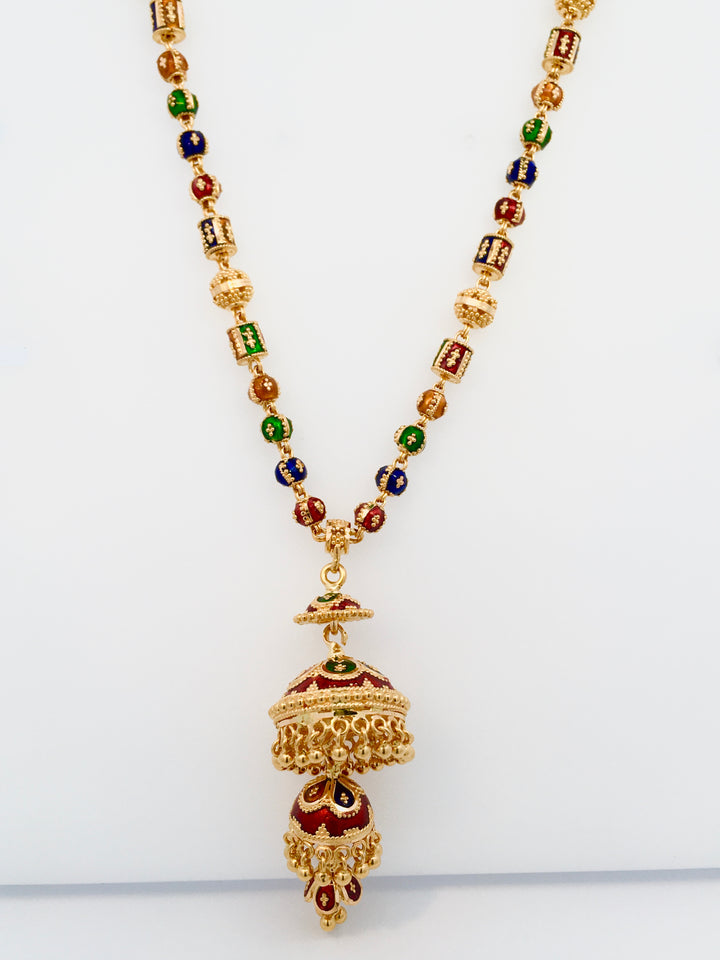 22K Yellow Gold Multi-Color Beaded Chandelier Necklace