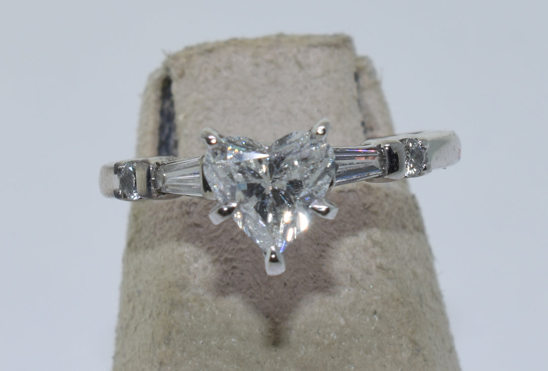 14K White Gold 0.95CT Heart Diamond Solitaire Ring