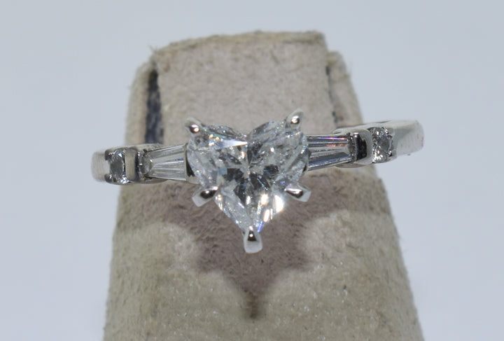 14K White Gold 0.95CT Heart Diamond Solitaire Ring