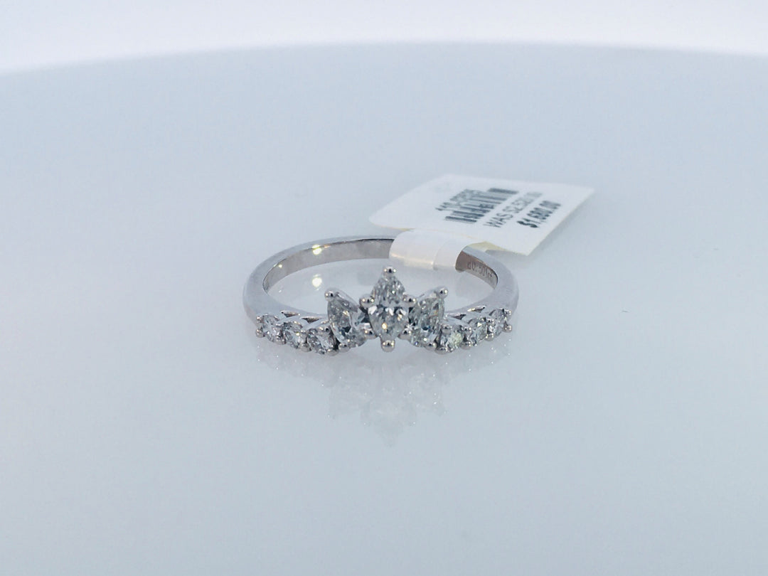 14K White Gold Curved Diamond Wedding Band