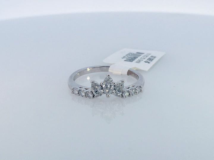 14K White Gold Curved Diamond Wedding Band