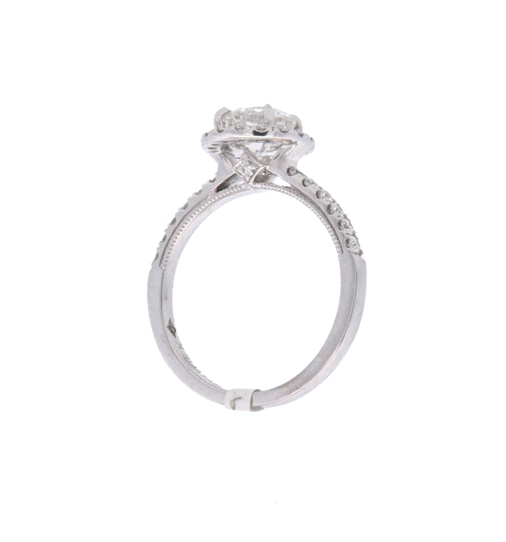 18K White Gold 1.01Ct Round Diamond Halo Engagement Ring