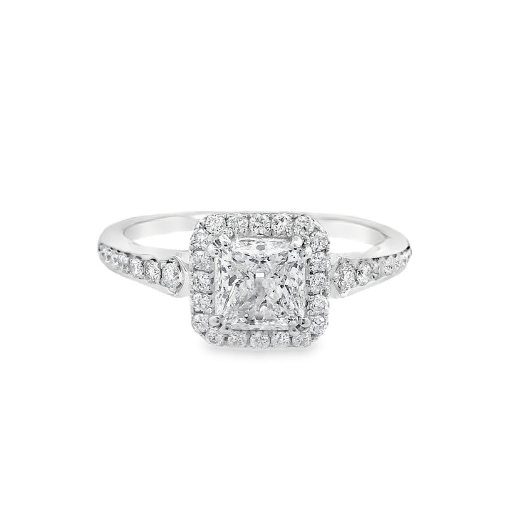 14K White Princess Diamond 0.91Ct Halo Engagement Ring