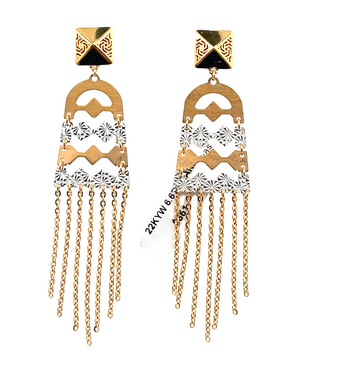 22K Yellow Gold Two-Toned Elegant Dangle Earrings