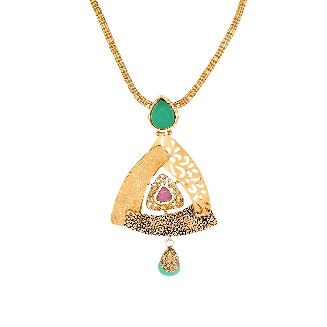 22K Yellow Gold Multi-Gem Pendant Artisan Crafted Jewelry