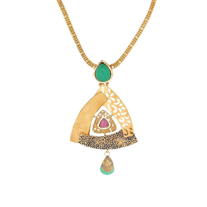 22K Yellow Gold Multi-Gem Pendant Artisan Crafted Jewelry