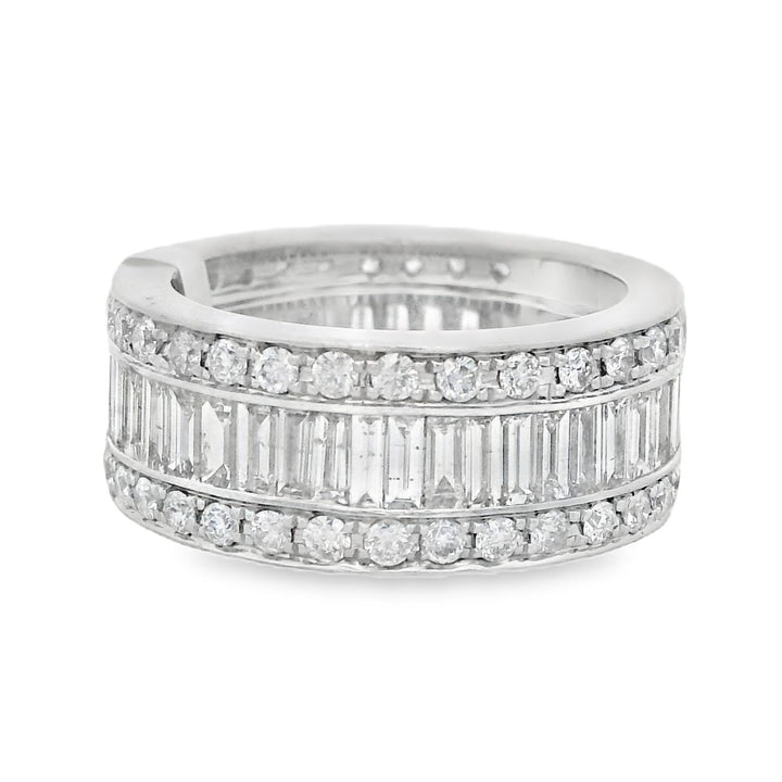 14K White Gold 3.09ct. Round and Baguette Diamond Fashion Ring