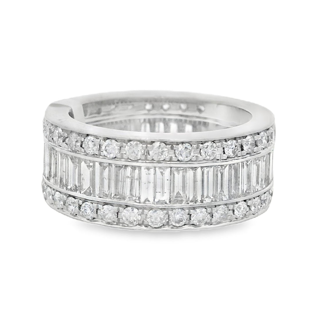 14K White Gold Round & Baguette Diamond Fashion Ring