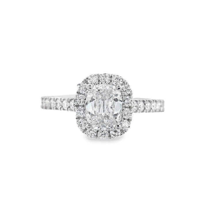 14K White Cushion Diamond 0.91Ct Halo Engagement Ring