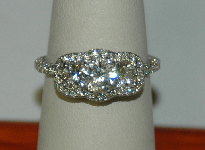 14K White Cushion Diamond 2.00Ct 3 Stone Engagement Ring