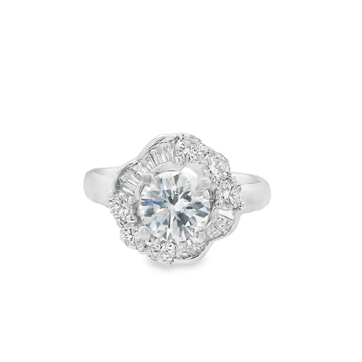 18K White Round Diamond 0.90Ct Halo Engagement Ring