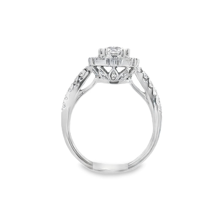 14K White Round Diamond 1.00Ct Halo Engagement Ring