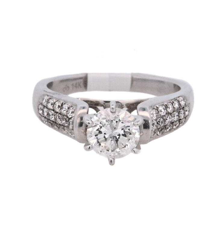 14K White Round Diamond 1.00Ct Solitaire Engagement Ring