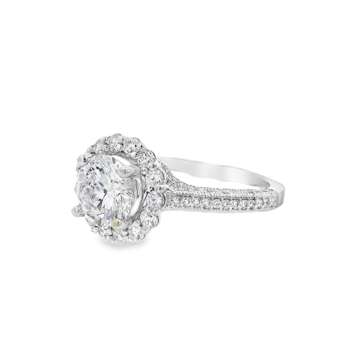 18K White Round Diamond 1.38Ct Halo Engagement Ring