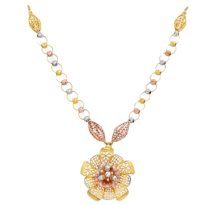 22K Yellow Gold Elegant Floral Pendant Necklace 16