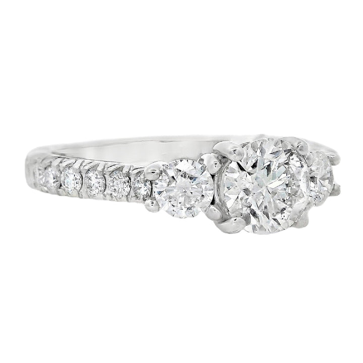 14K White Round Diamond 0.90Ct 3 Stone Engagement Ring