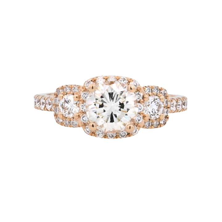 14K Yellow Gold 1.26Ct Round Diamond 3-Stone Engagement Ring
