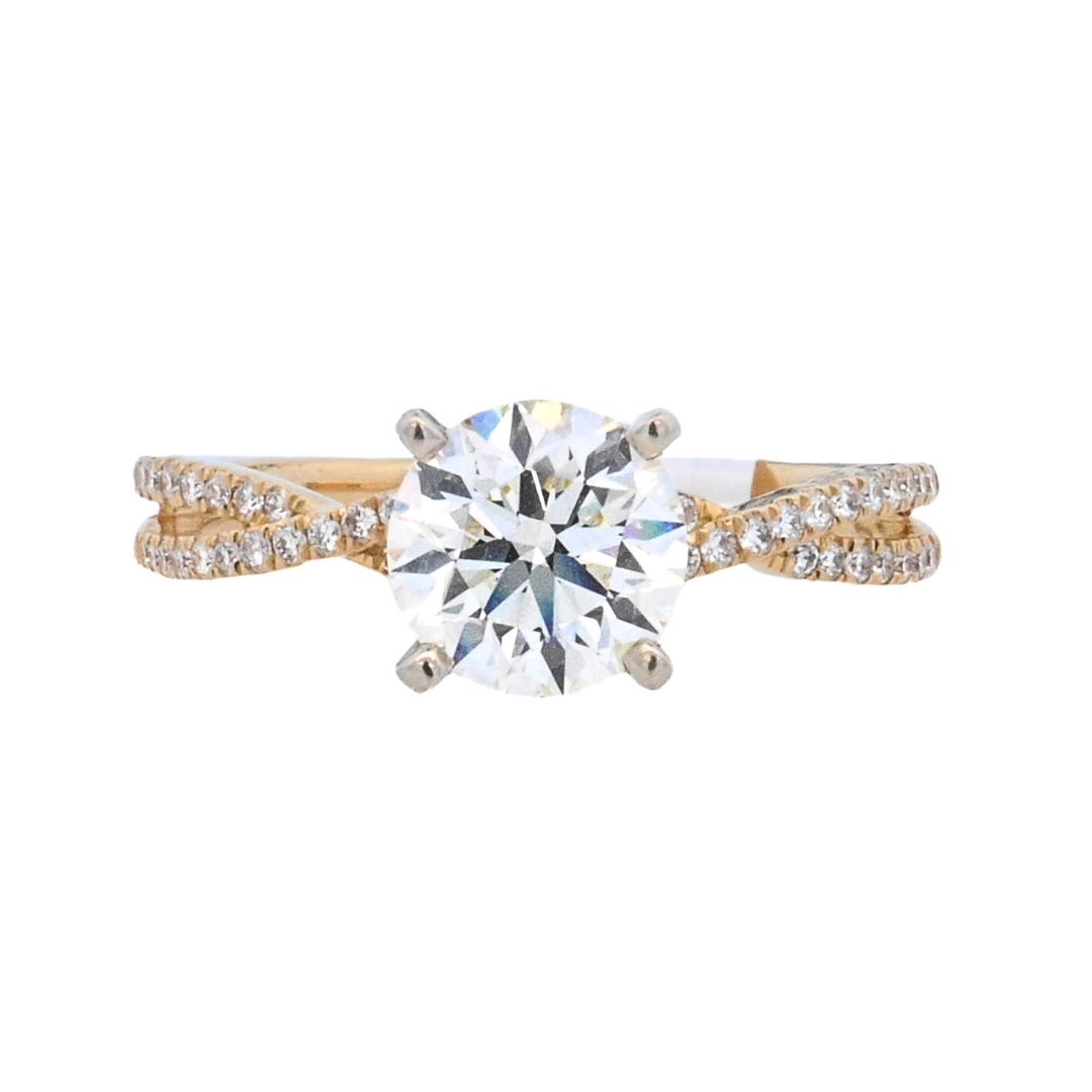 18K Two-Tone Round Diamond Twist Engagement Ring