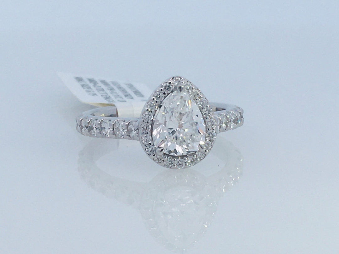 14K White Pear Diamond 1.17Ct Halo Engagement Ring