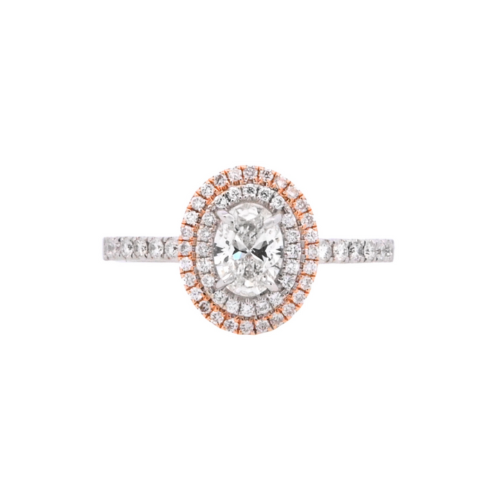 18K Two-Tone Oval Diamond Halo Engagement Ring