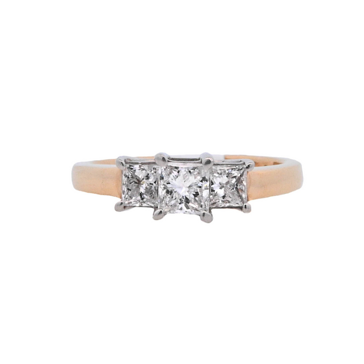 14K Two-Tone 1ct Diamond Three-Stone Engagement Ring