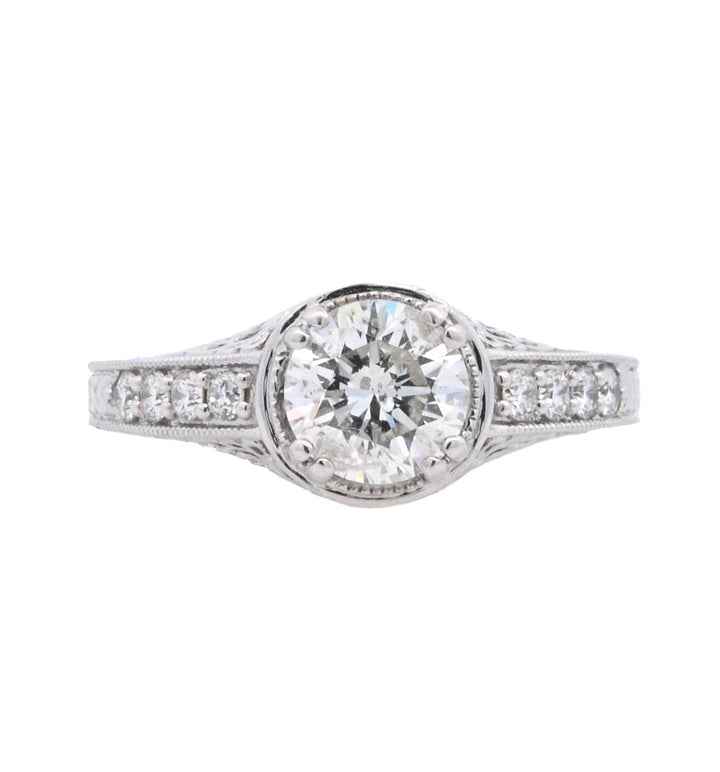 18K White Round Diamond 1.02Ct Vintage Engagement Ring