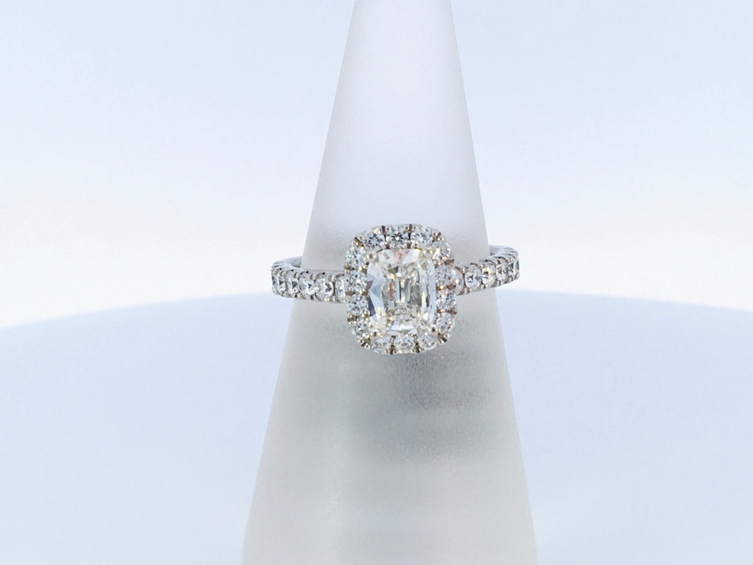 14K White Cushion Diamond 0.72Ct Halo Engagement Ring