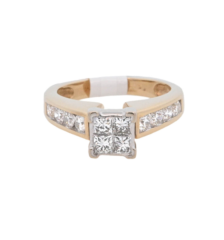 14K White Gold Princess Diamond Cluster Engagement Ring